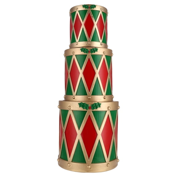 Blow Mold Stacked Drums Christmas Decoration, Red/Green/Gold, 33", by Holiday Time