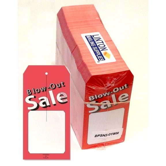Blow-Out Sale Tag with Slit, 4.75" x 2.375", Red & Black on White 12-Pt Coated Cardstock - Pack of 50 Tags