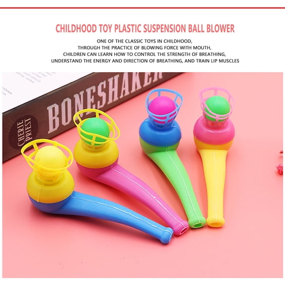 Blow Pipe Floating Ball Toy, Classic Nostalgic Handheld Blow Ball Game, Breath Training Plastic Toy, Assorted Bright Colors, Kids Party Favor And Pinata Bag Filler, Set Of 4 Pieces