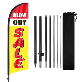 Blow Out Sale Advertising Feather Flags Banner 8Ft, Blow Out Sale Swooper Flag with Pole and Ground Stake, Advertising Feather Flag Signs for Blow Out Sale Business Yellow
