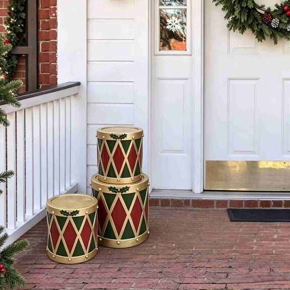 Blow Stacked Drums Christmas Decoration Festive Drum Stack Decor for Home Holiday and Cozy Wintertime Charm