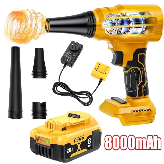 Blower Rechargeable Cordless Leaf Dust Air Blaster with 20V 8000 hAm Battery and charger 140000 RPM for Patio Cleaning Lawn Care,Blowing Leaves and Dust
