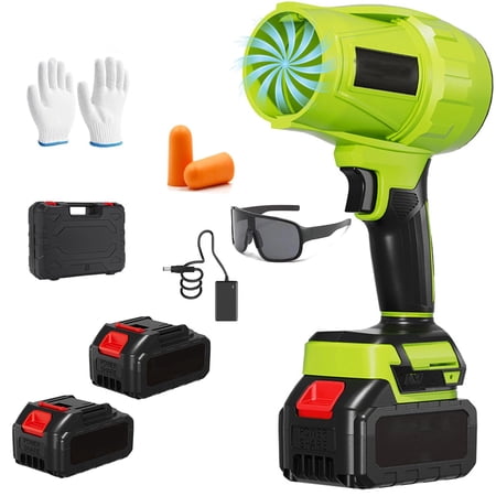 Blower Turbo Jet Leaf Blower, Cordless Handheld Electric Blower, 1000 G, 1200 Cfm 200 mph, with Battery & Case, for Car Drying, Lawn, Garage & Snow Removal (2 Battery)