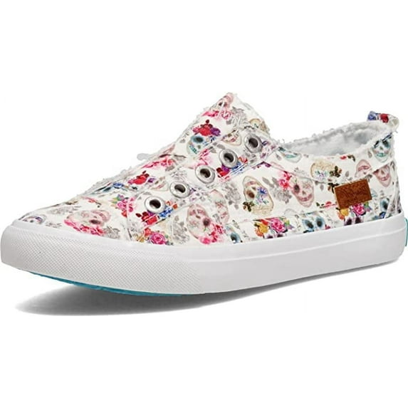 Blowfish Malibu Off White Sugarskull Slip On Elastic Canvas Comfortable Sneaker (Off White Sugarskull, 7.5)