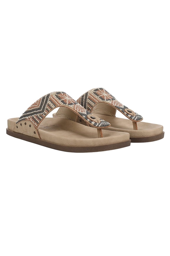 Womens Lyric Beaded Faux Leather Sandals