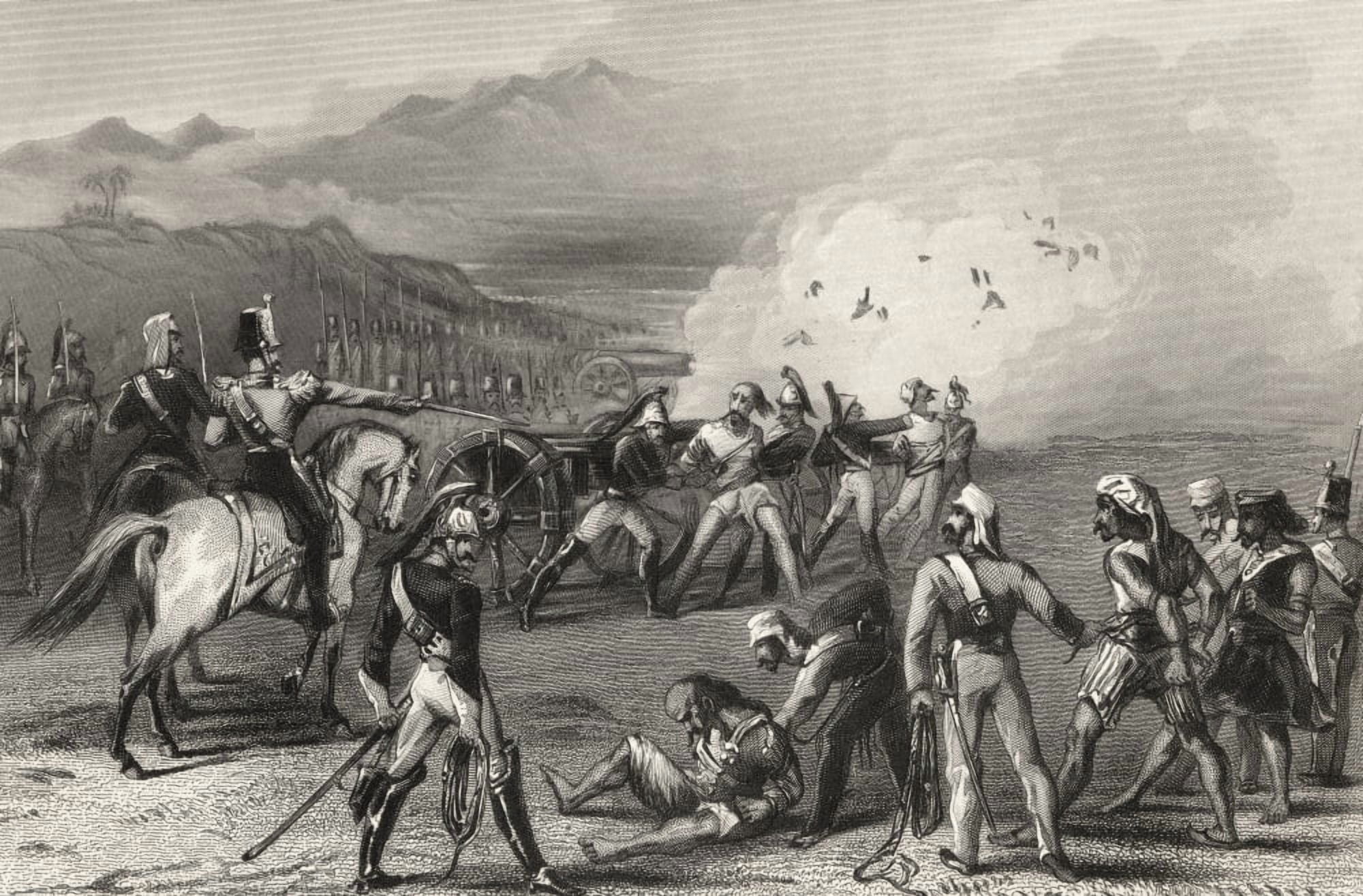 Blowing Mutinous Sepoys From The Guns From The History Of The Indian Mutiny Published 1858 Canvas Art - Ken Welsh Design Pics (17 x 11)