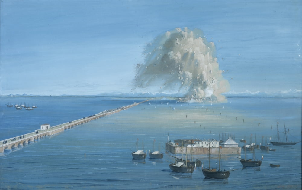 Blowing Of A Mine In San Giuliano Canvas Art - (24 x 18)