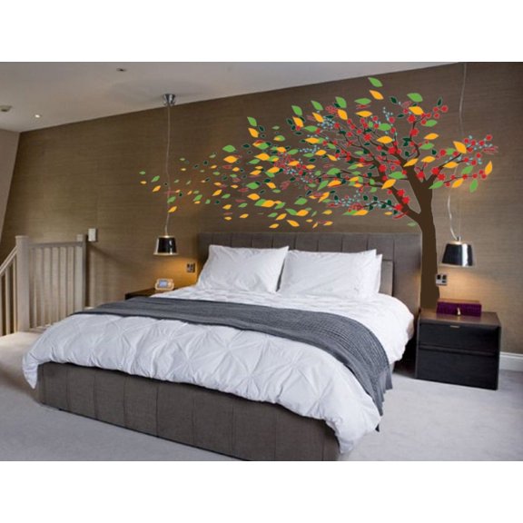 Blowing Tree Cherry Blossom Nursery Wall Decal Wind #1181 (60" High x 100" Wide)