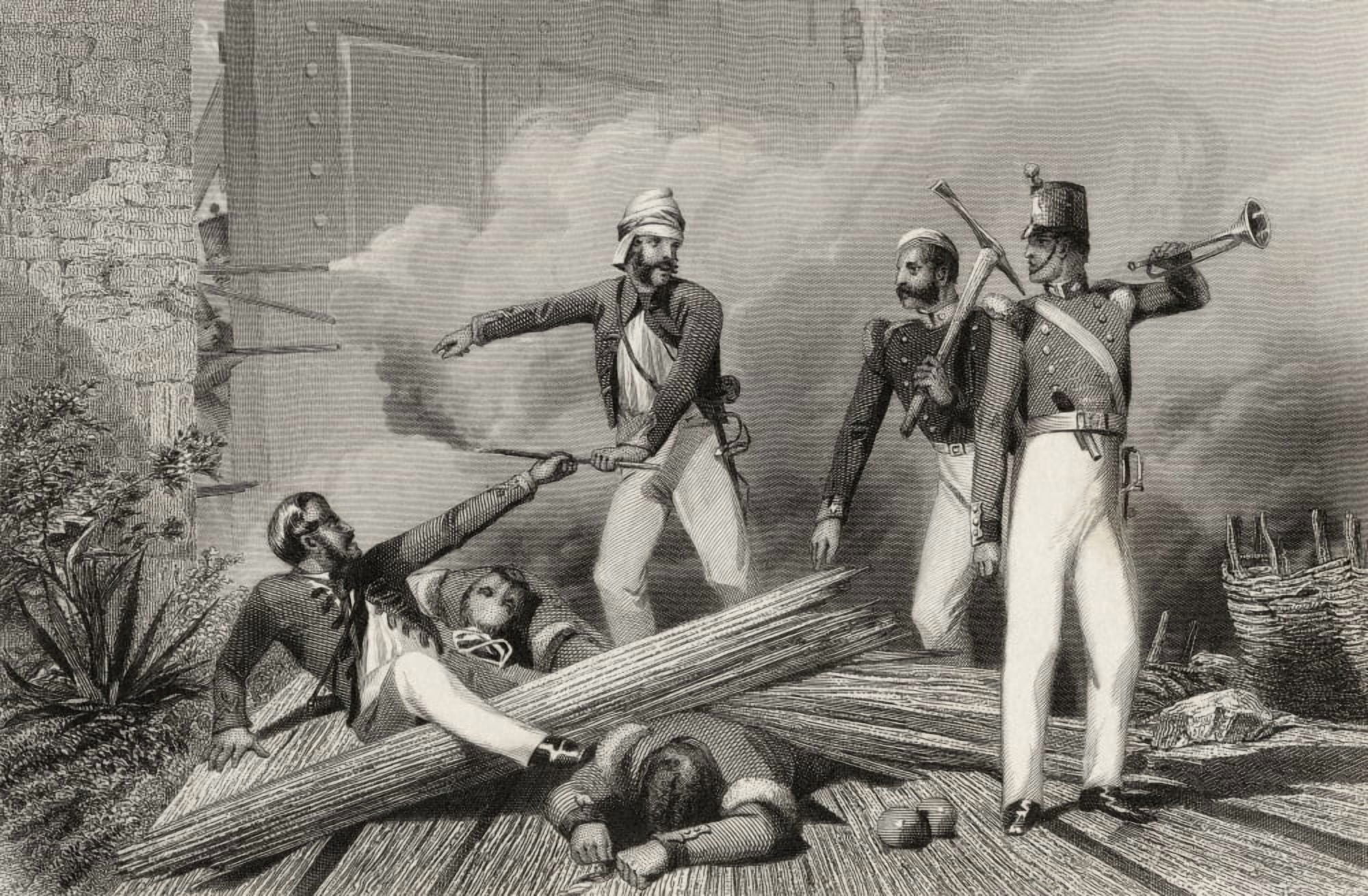 Blowing Up Of The Cashmere Gate At Delhi From The History Of The Indian Mutiny Published 1858 Canvas Art - Ken Welsh Design Pics (18 x 11)