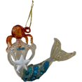 thumbnail image 1 of Blown Glass Mermaid Holding a Starfish Ornament With Glitter Stripes and Bead Embellishments 5.5 Inches, 1 of 1