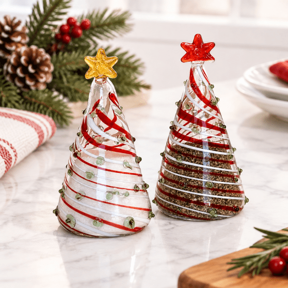Blown Glchristmas Tree Salt And Pepper Shakers -r