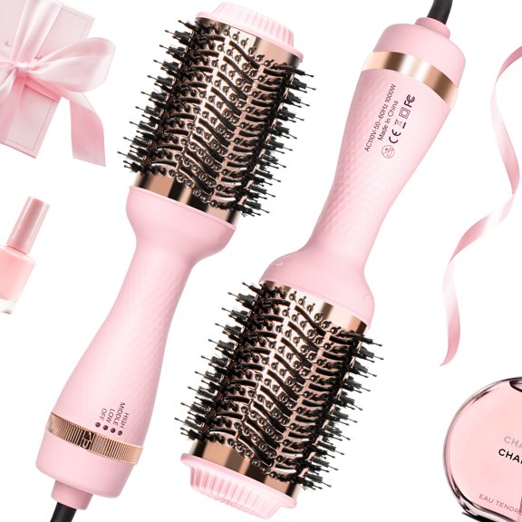 Blowout Hair Dryer Brush, Hair Blow Dryer and Styler with Ceramic Oval Barrel, Professional Salon Hot Air Brush Hair Straightener Brush for All Hair Types