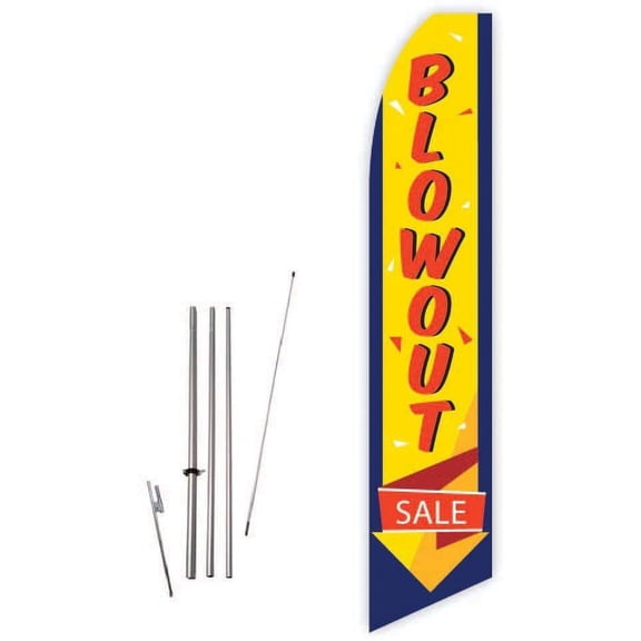 Blowout Sale Yellow Super Novo Feather Flag - Complete with 15ft Pole Set and Ground Spike