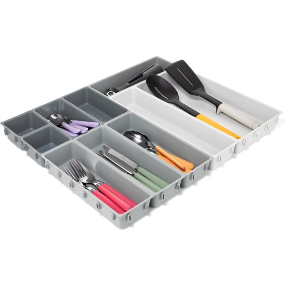 Blox 10-Piece Storage Tray Set for Cosmetics, Stationery, Flatware and Utensils, Drawer Organizer, Recycled Plastic