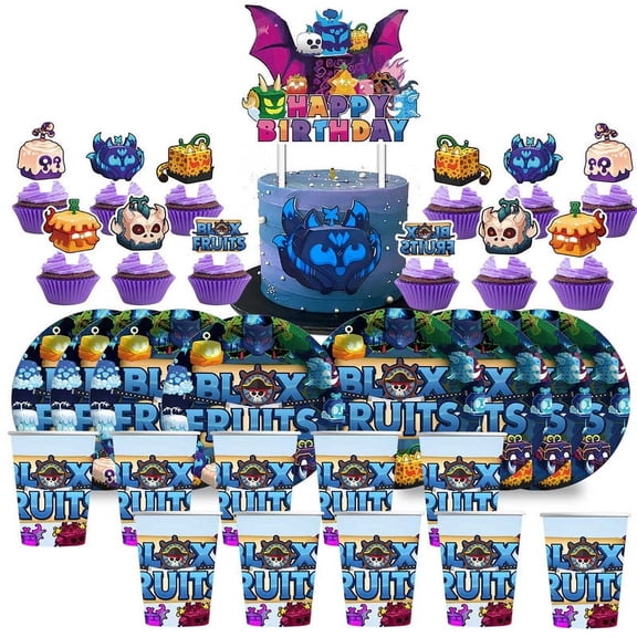 Blox Fruits Birthday Cups Party Supplies Plates Fans Decorations Cake Topper Decor