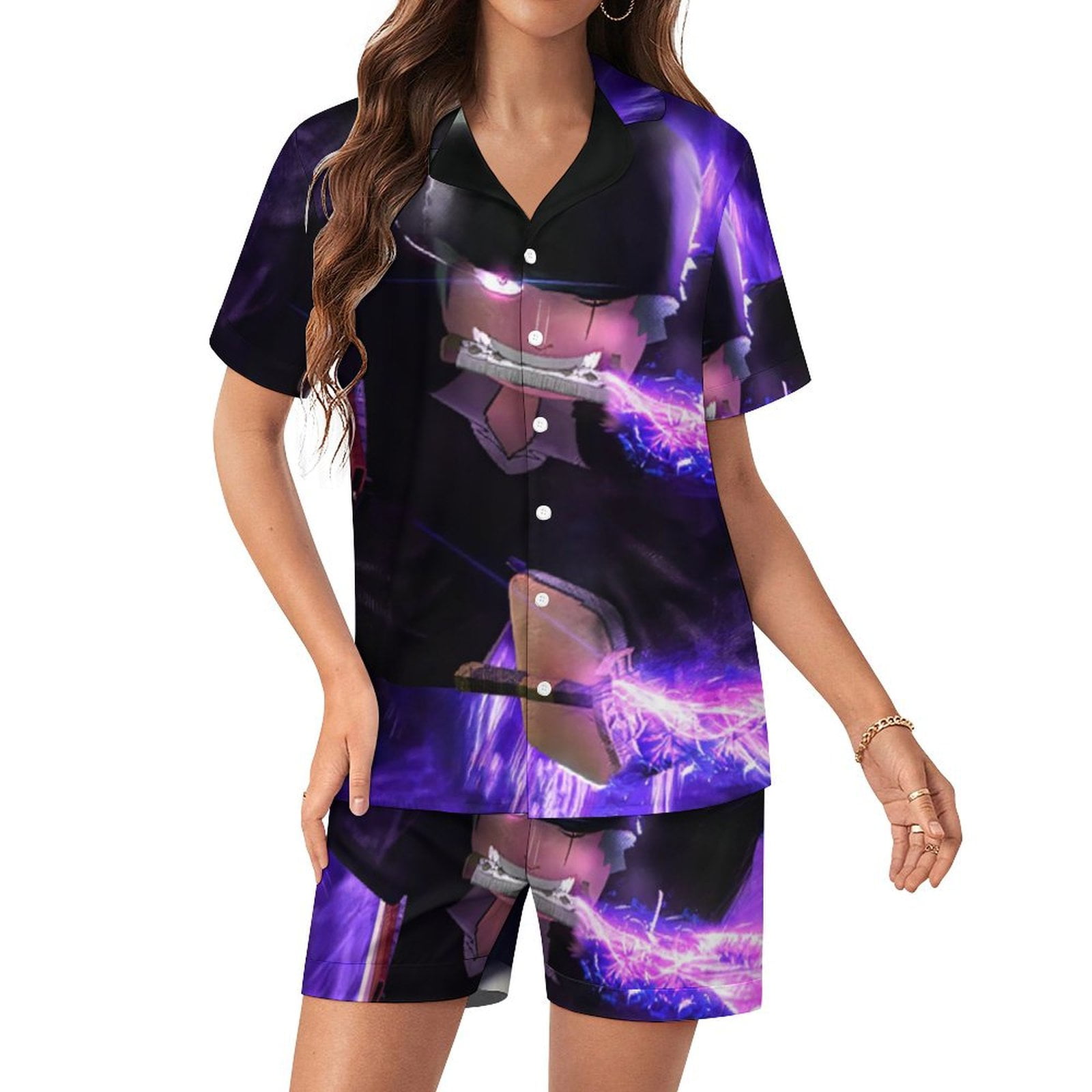 Blox Fruits Women Pajamas Set Short Sleeve Sleepwear Button Down Blox Fruits Women Pajamas Set Short Sleeve Sleepwear Button Down