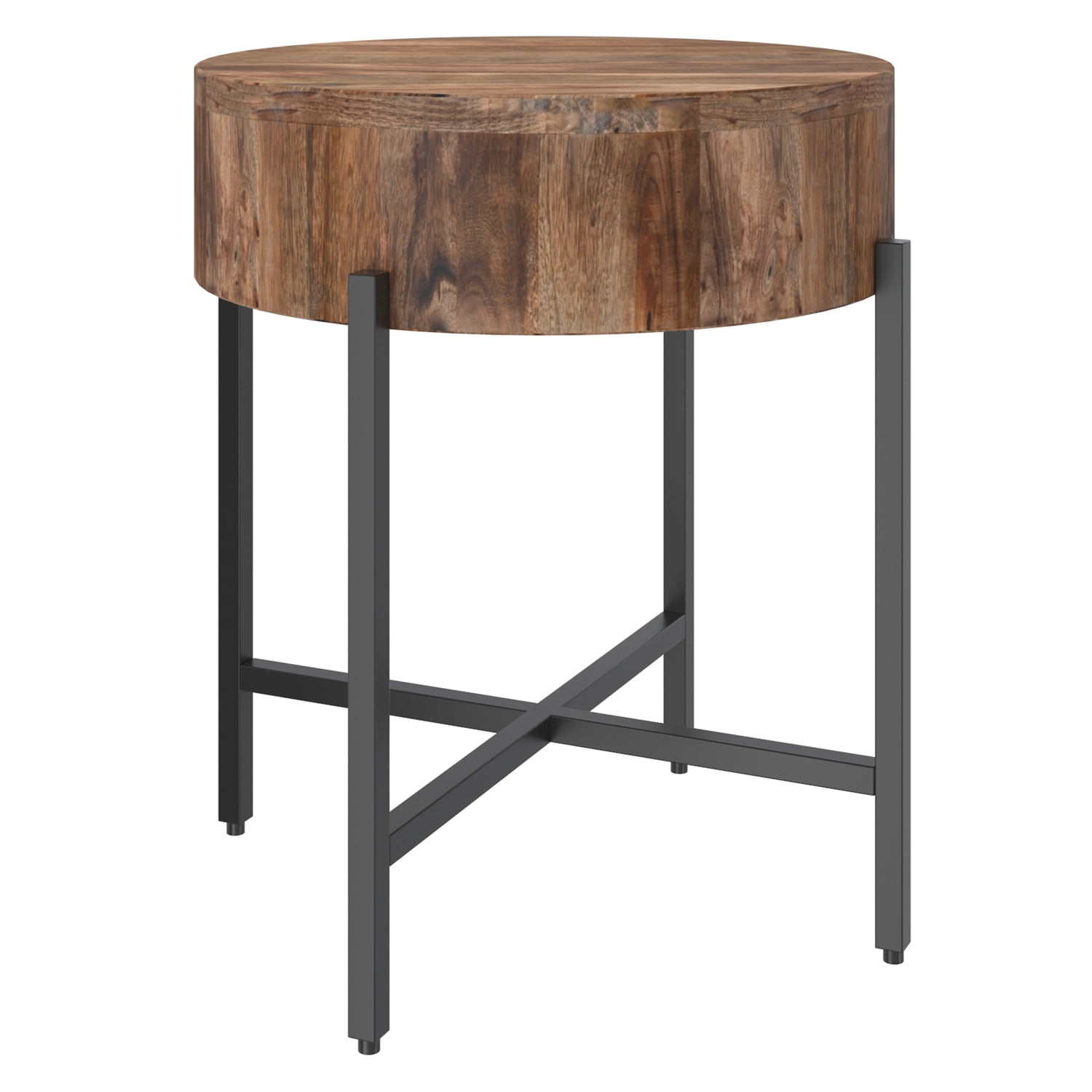 Natural Mango Wood and Black Iron Round Accent Table