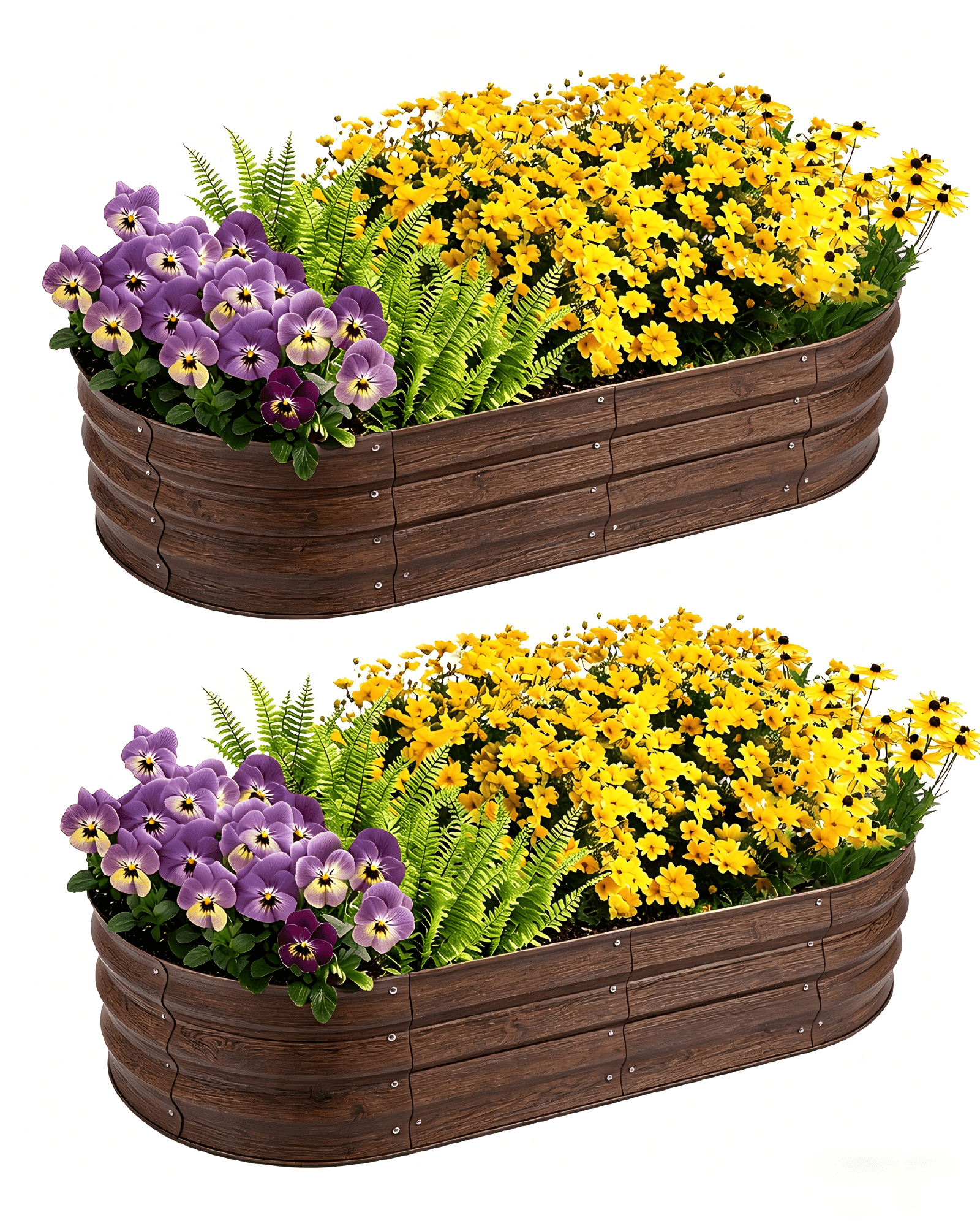 Bloyapix 4x2x1ft 2Pcs Galvanized Raised Garden Bed Outdoor, Oval Galvanized Planter Boxes, Metal Patio Planting Bed Kit for Vegetables Flowers, Brown