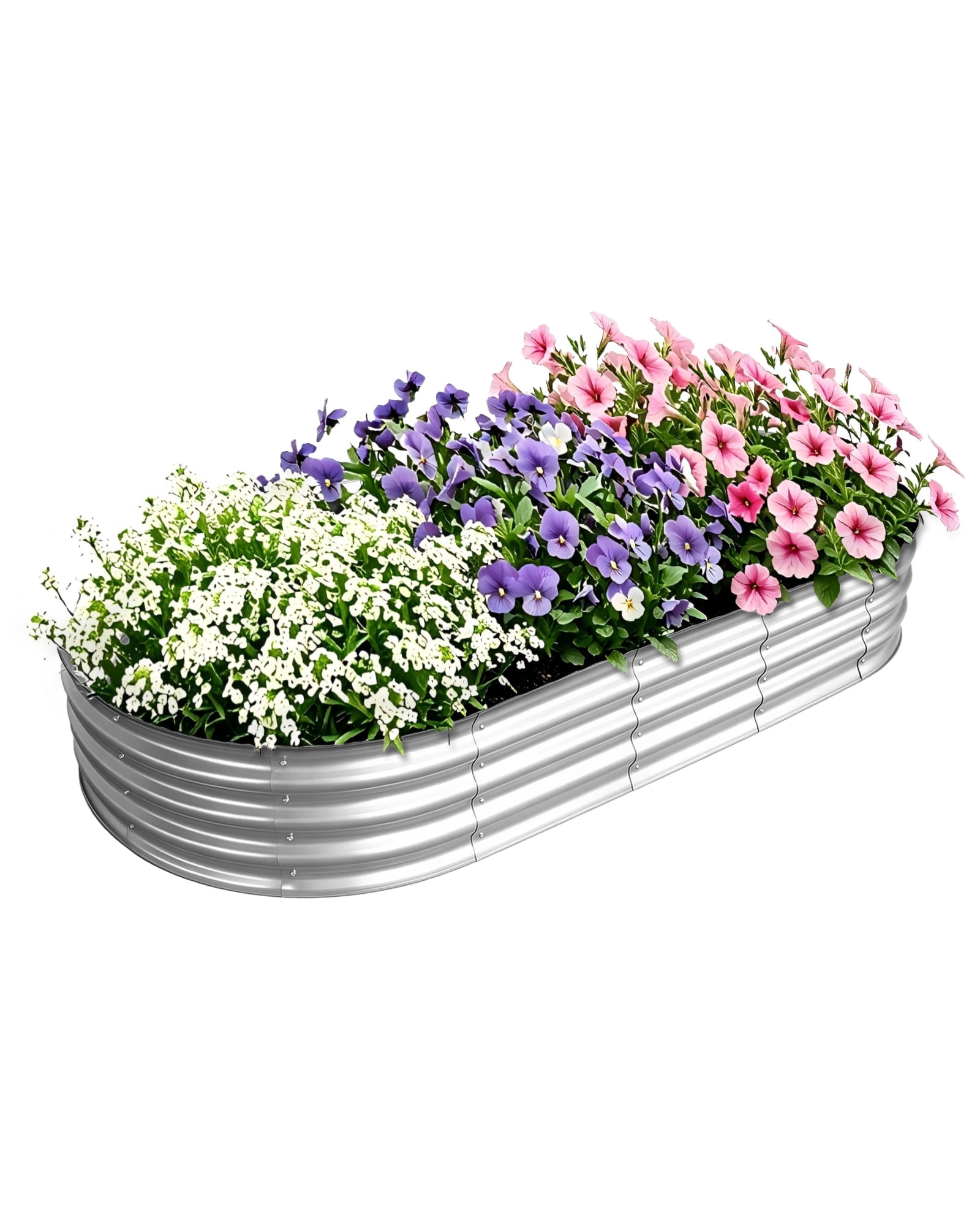 Bloyapix 6x3x1ft 1Pcs Galvanized Raised Garden Bed Outdoor, Oval Galvanized Planter Boxes, Metal Patio Planting Bed Kit for Vegetables Flowers, Silver