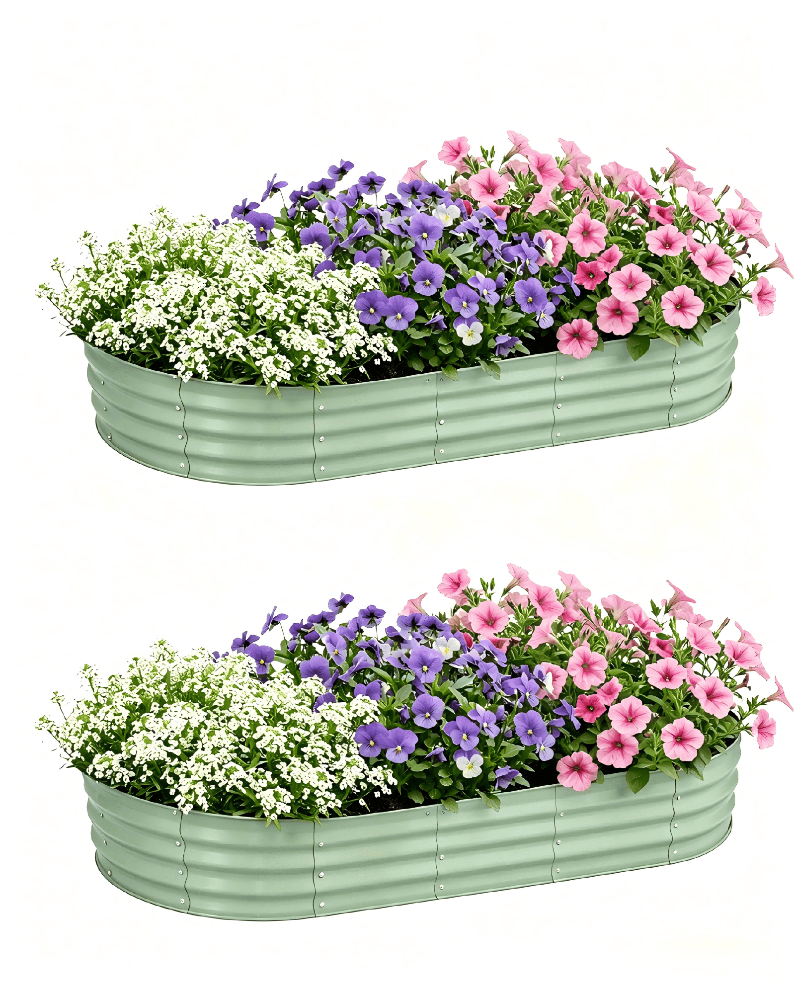 Bloyapix 6x3x1ft 2Pcs Galvanized Raised Garden Bed Outdoor, Oval Galvanized Planter Boxes, Metal Patio Planting Bed Kit for Vegetables Flowers, Green