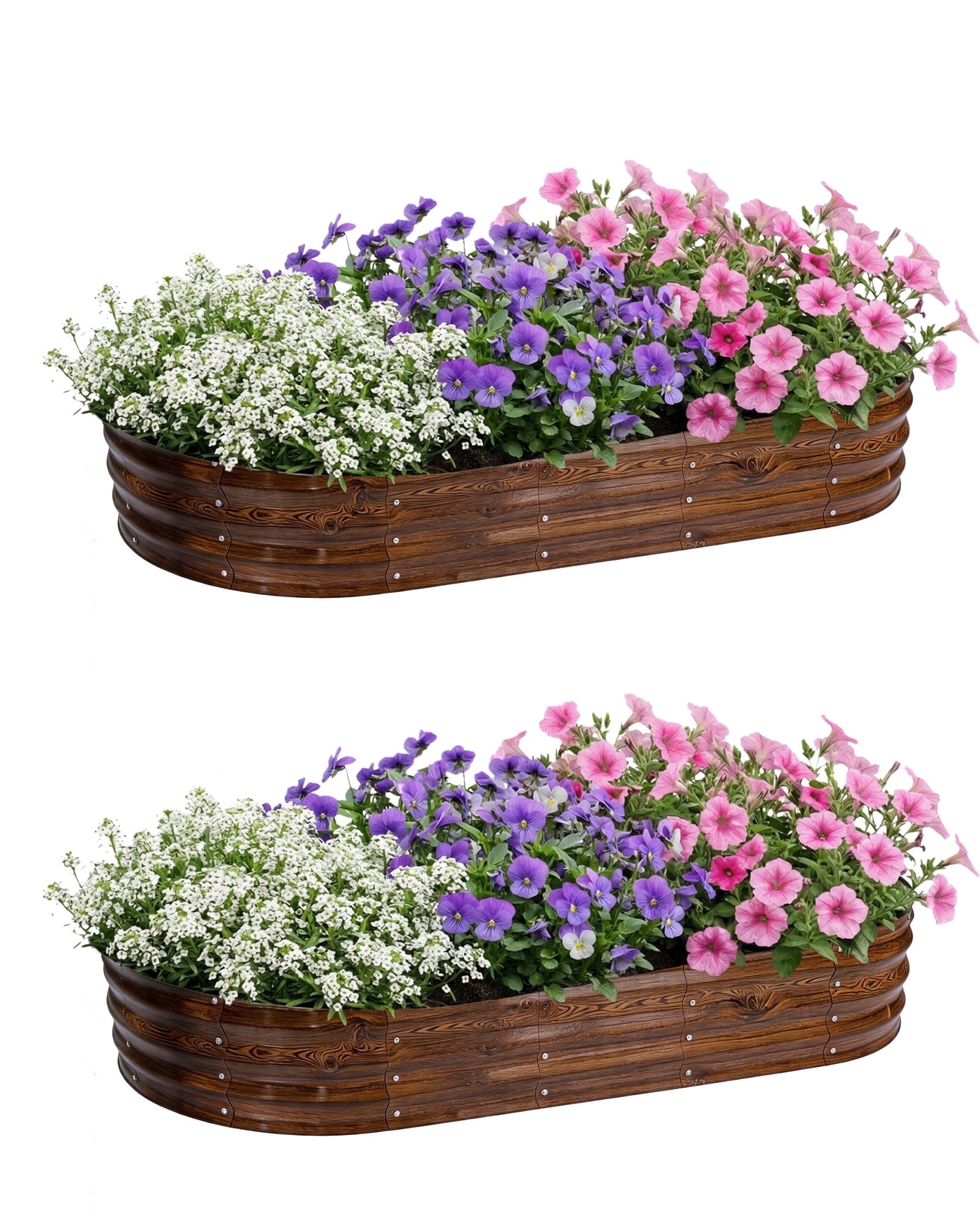 Bloyapix 6x3x1ft 2Pcs Galvanized Raised Garden Bed Outdoor, Oval Galvanized Planter Boxes, Metal Patio Planting Bed Kit for Vegetables Flowers, Brown