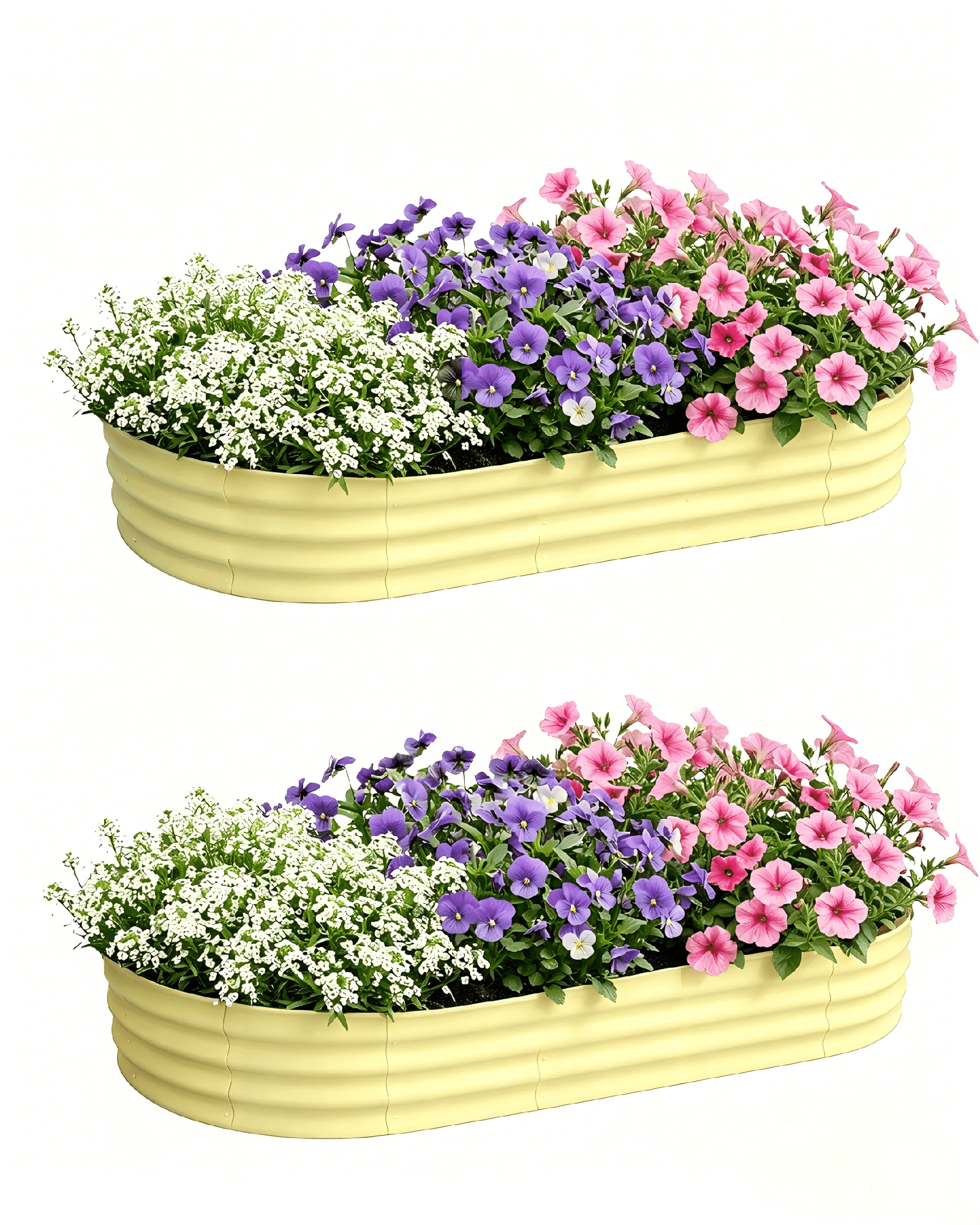 Bloyapix 6x3x1ft 2Pcs Galvanized Raised Garden Bed Outdoor, Oval Galvanized Planter Boxes, Metal Patio Planting Bed Kit for Vegetables Flowers, White