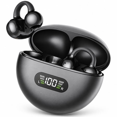 Bloydek Wireless Earbuds,Open Ear Clip On Earbuds, Bluetooth 5.4 Wireless Sports Earbuds for Running Workout, IPX5 Waterproof, LED Power Display, 8H Playtime, Black