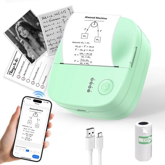 Mini Thermal Printer Bluetooth NoInk Sticker Maker Portable Pocket Printer for Notes Kids Gift (Green
