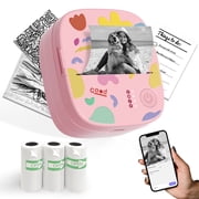 Blozor Mini Thermal Printer XenGro AH-M2,Portable Inkless Sticker Maker with 4 Rolls Paper,Bluetooth Pocket Photo Printer for Notes Kids Gift Pink