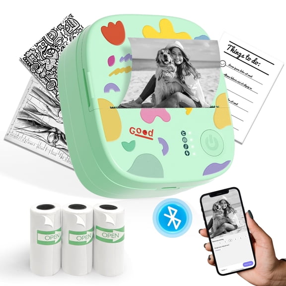 Blozor Mini Thermal Sticker Printer XenGro,Portable Inkless Bluetooth Photo Printer with 4 Rolls Paper,Wireless Pocket Label Maker