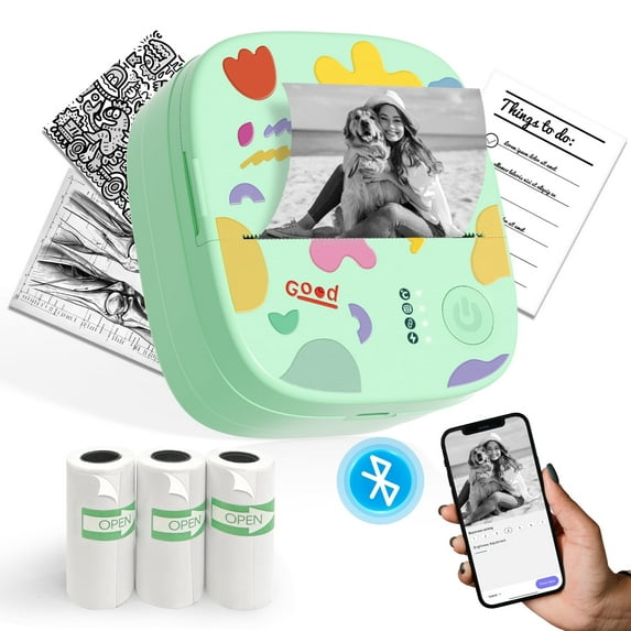 Blozor Mini Thermal Sticker Printer XenGro,Portable Inkless Bluetooth Photo Printer with 4 Rolls Paper,Wireless Pocket Label Maker