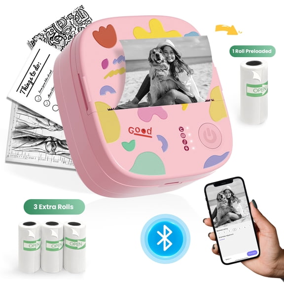 Blozor Mini Thermal Sticker Printer XenGro,Portable Inkless Bluetooth Photo Printer with 4 Rolls Paper,Wireless Pocket Label Maker