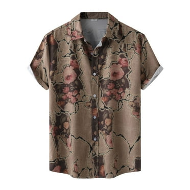 Blphud Comfort Color Tshirts Casual Solid Dress Shirts for Men Mens Shirts Short Sleeve Button Down Shirts Tropical Summer Beach Shirts Casual Shirts Active Dress Men Short Sleeve Brown M