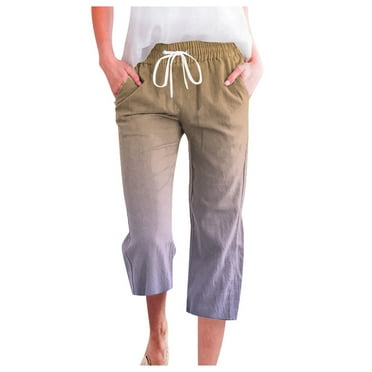 Blphud Comfy Pants for Work Pants for Women Casual Plus Size Women's Spring And Summer Gradient Color Lace Up Pocket Loose Wide Leg Capri Casual Pants Summer Pants for Women 2024 Khaki L
