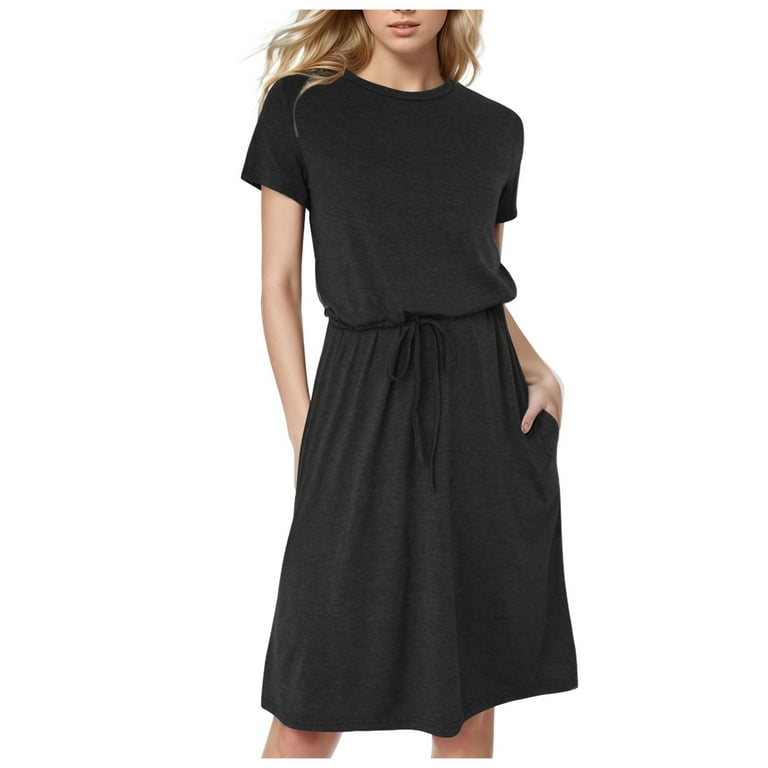 Cotton Short Sleeve Solid Color Round Neck Split Maxi Dresses Cotton Short Sleeve Solid Color Round Neck Split Maxi Dresses