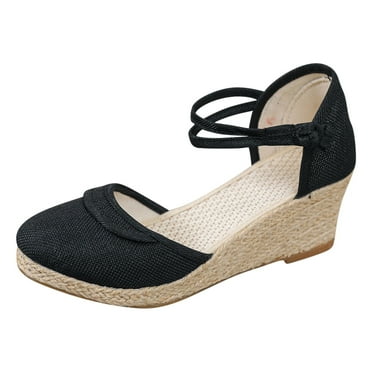 Blphud Footwear for Women Closed Toe Sandals for Women 2024 Women Sandals Wedge Sandals Fashion Versatile Braided Buckle Breathable Wedge Sandals Summer Sandals for Women Black 37