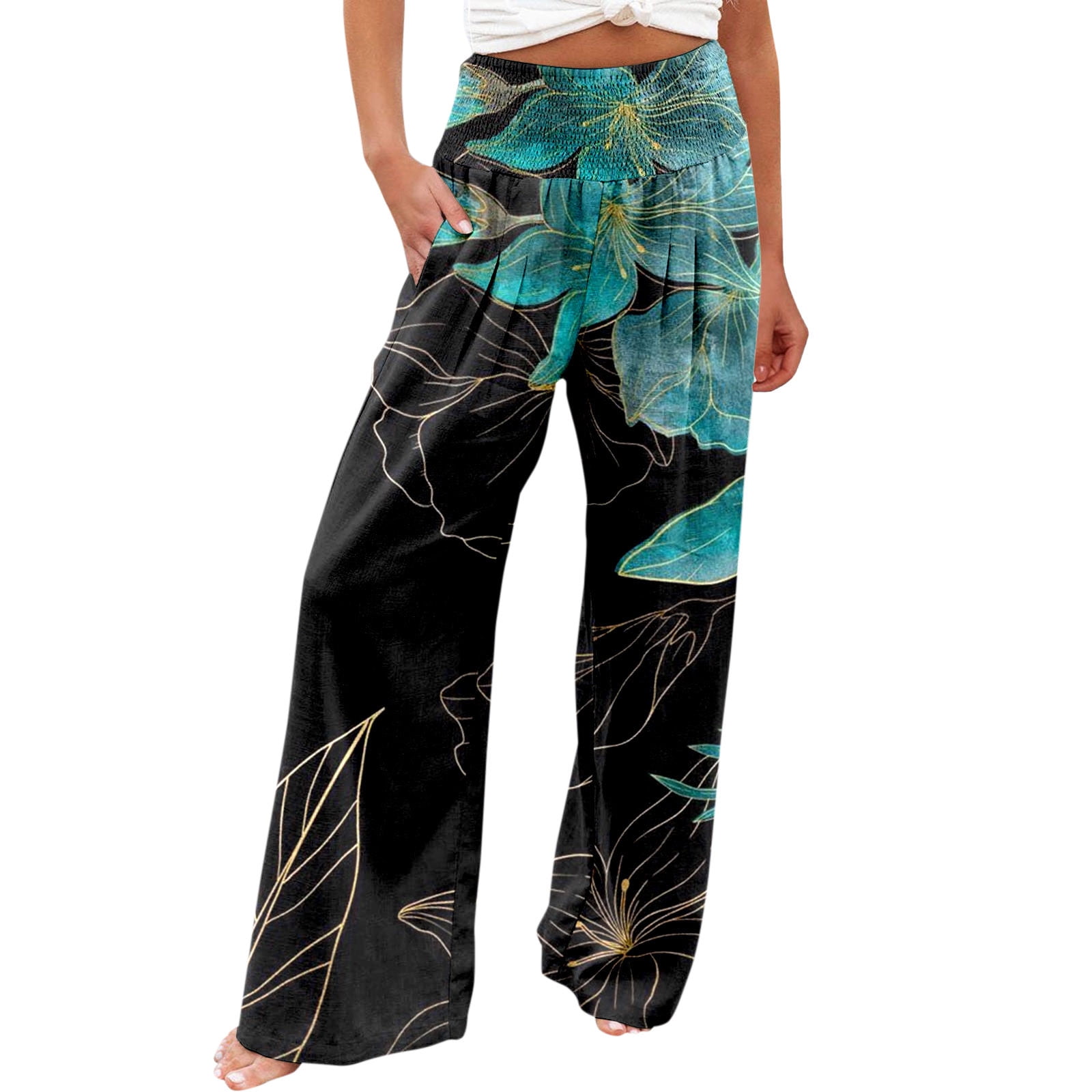 Cotton Pleated Wide Leg Pants For Women Breathable Comfort Casual Vacation Everyday Wear main image 0