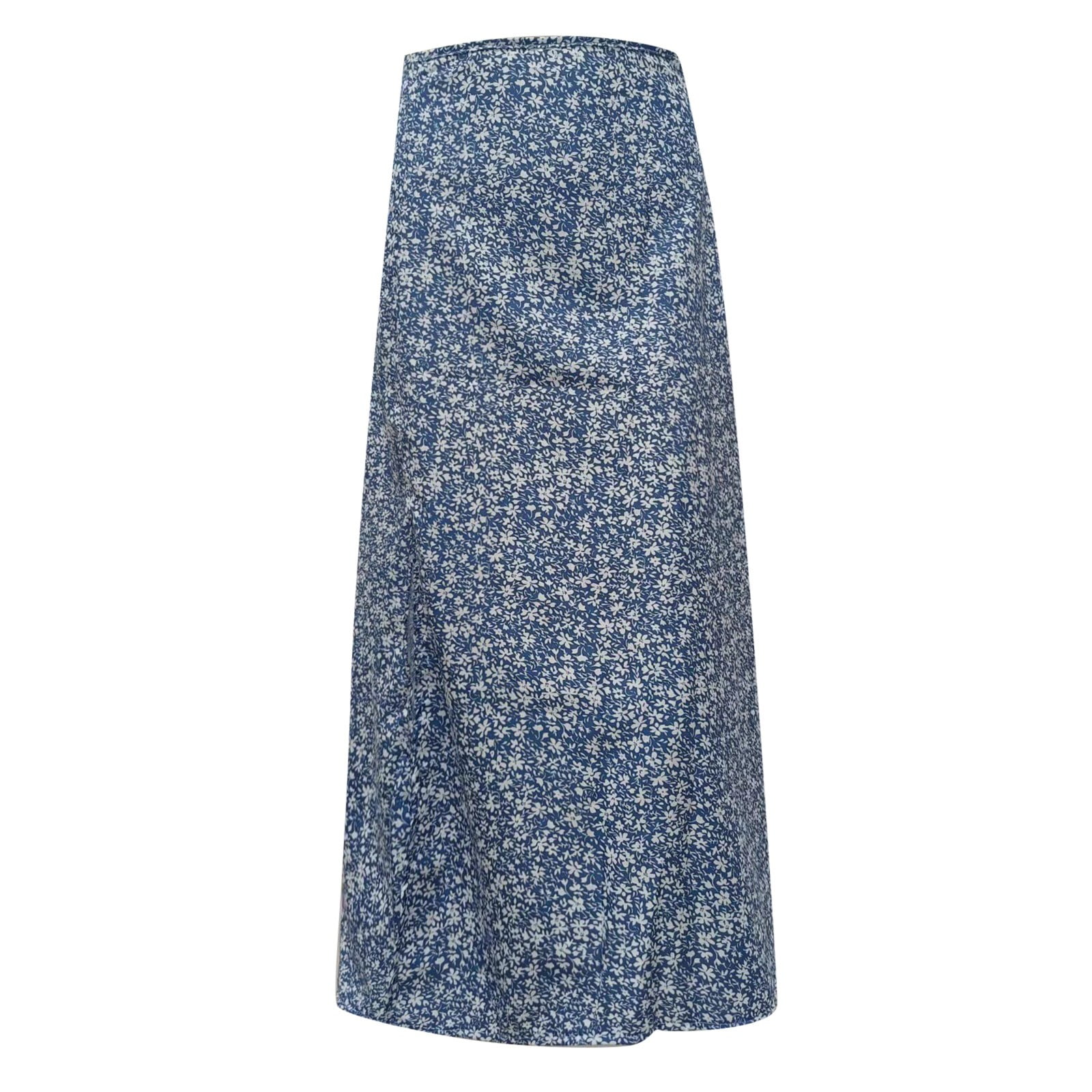 Blphud Long Summer Skirts for Women Wool Skirt Floral Midi Skirt for Women By Women s Printed Maxi Skirt Bohemian Style Long Flowy Skirt Tops for Skirts Blue S Walmart
