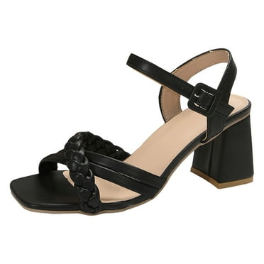 Blphud Summer Heels for Women 2024 Womens Sandals Women Sandals Fashionable New Pattern Simple Square Open Toe Breathable High Heel Thick Heel Comfortable Summer Casual Sandals Black 37