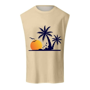 Blphud Tops Summer Large T Shirts Men's Summer Fashion Coconut Sunset Vest Design Wind Vest Men Lightweight Tank Tops Men Men's Tank Undeshirts Khaki XXL
