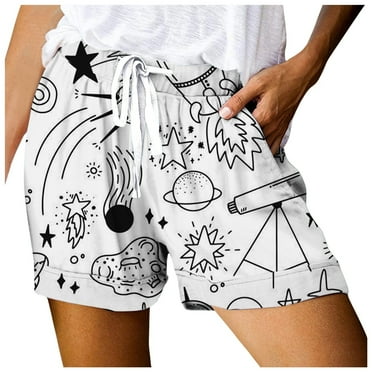 Blphud Trendy Shorts Women Short Women's Fashionable Printed Drawstring Shorts Summer Elastic Waist Casual and Lightweight with Pockets Women Swim Shorts Long Loose Fit Red M