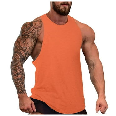 Blphud Undershirt Men Shirt Mens Summer Fitness Broad Shoulder Casual Loose Running Sleeveless Vest Scoop Neck Shirt Tank Tops Men Men's Tank Undeshirts Orange S