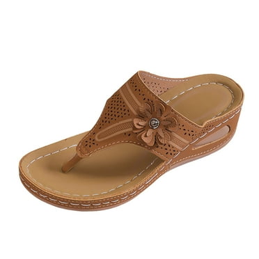 Blphud Western Sandals Sandals for Women Women Shoes Wedge Thick Soled Sandals Fashionable Flip Toe Floral Bohemian Beach Sandals for Women Sandals Brown 42
