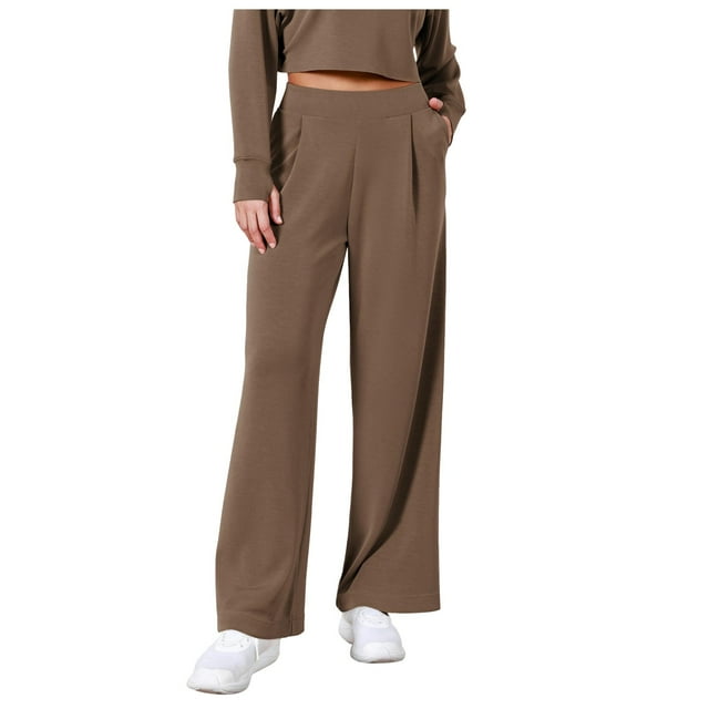 Blphud Wide Leg Slacks Women Pants Casual Elastic Women Classic Fall Plus Size Wide Legged Trouser Ladies Breathable Travel Hi Waist Solid Loose Fitting Flairy Linen Trouser Dresses Women Coffee S