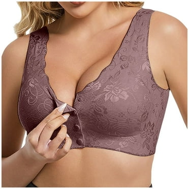 Blphud Wire Free Bra Bra with Back Support Women's Front Side Buckle Lace Edge withoutSteel Ring Movement Seamless Gathering Adjustment Yoga Sleep Large Bra Purple XXL