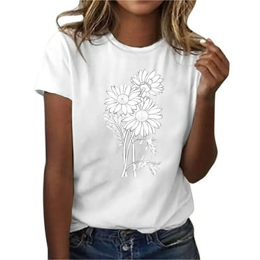 Blphud Women Tops Casual Tops for Women Trendy Short Sleeve Crew Neck Loose Fit Shirts Comfy Soft Summer Blouses Casual Basic Tees Lady Shirt Casual Womens Summer Tops 2024 Retro Shirts White M