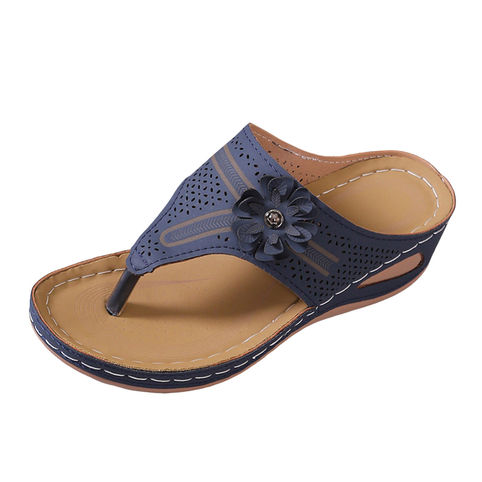 Blphud Womens Shoes Summer Sandals for Women Women Shoes Wedge Thick Soled Sandals Fashionable Flip Toe Floral Bohemian Beach Sandals for Women Sandals Blue 38