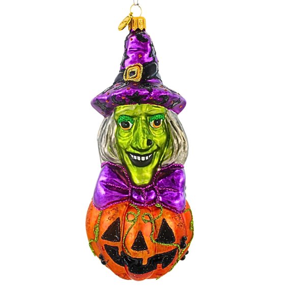 Blu Bom Witch On A Pumpkin Glass Ornament Halloween Jol Wicked 2022115