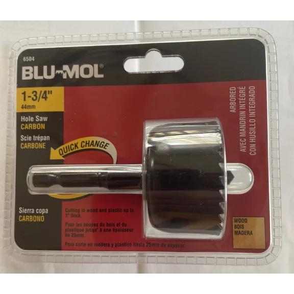 Blu-Mol 6504 1-3/4" Carbon Steel Arbored Hole Saw For Wood W/ 1 Depth Cut