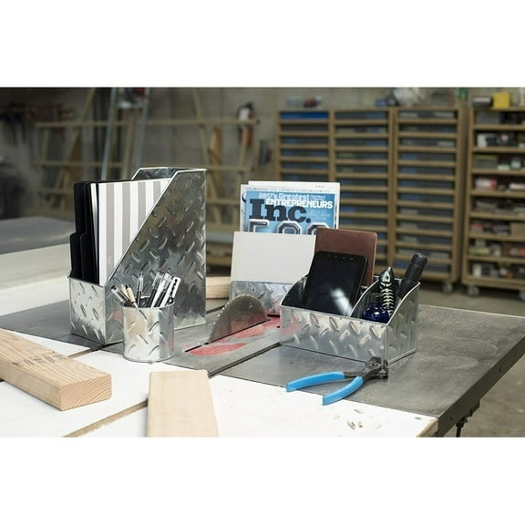 Blu Monaco 4 Piece Galvanized Chrome Metal Desk Organizer Set